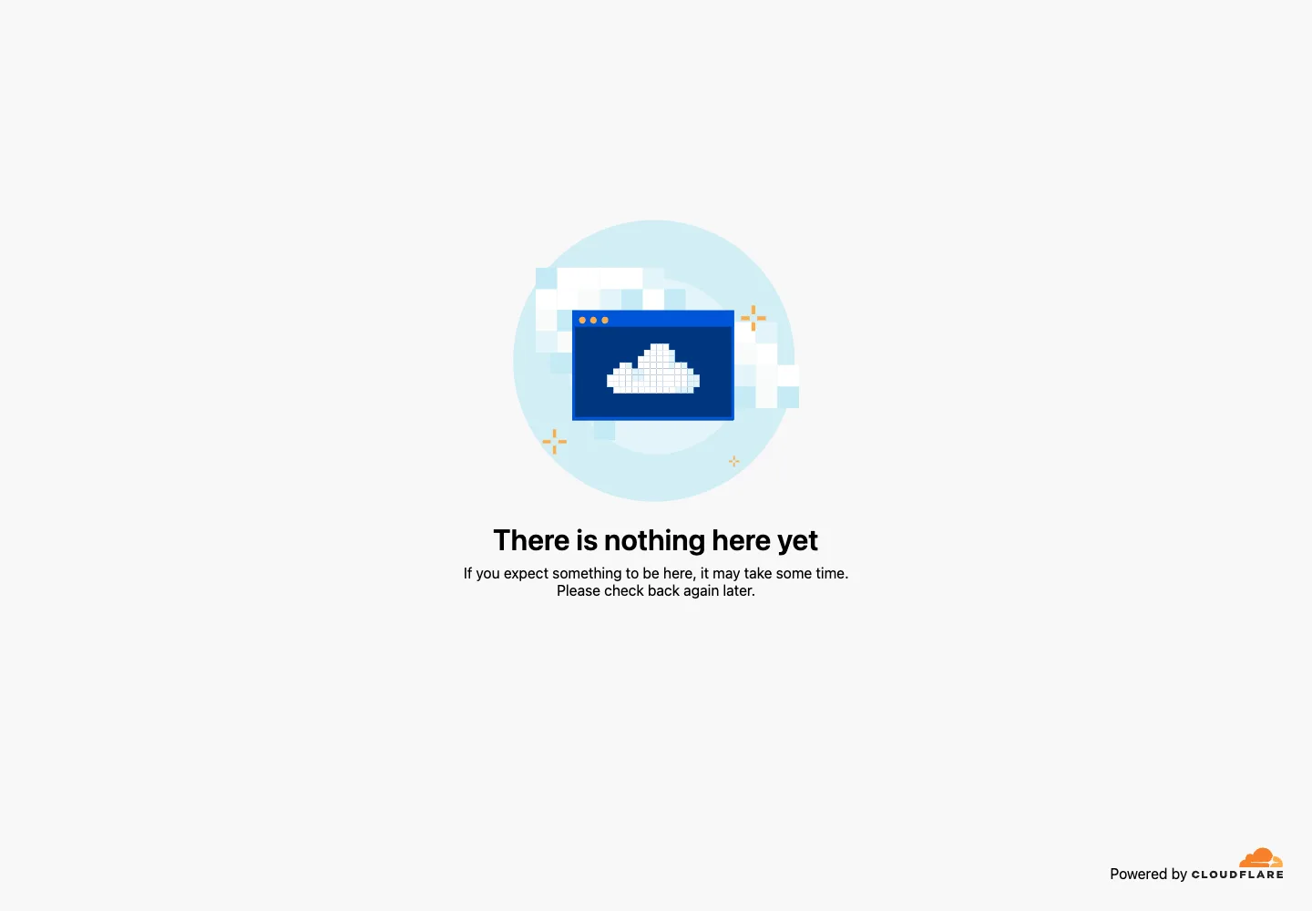 仮の住所gj-labo.gjblog.workers.devを開いたところ。There is nothing here yetと表示